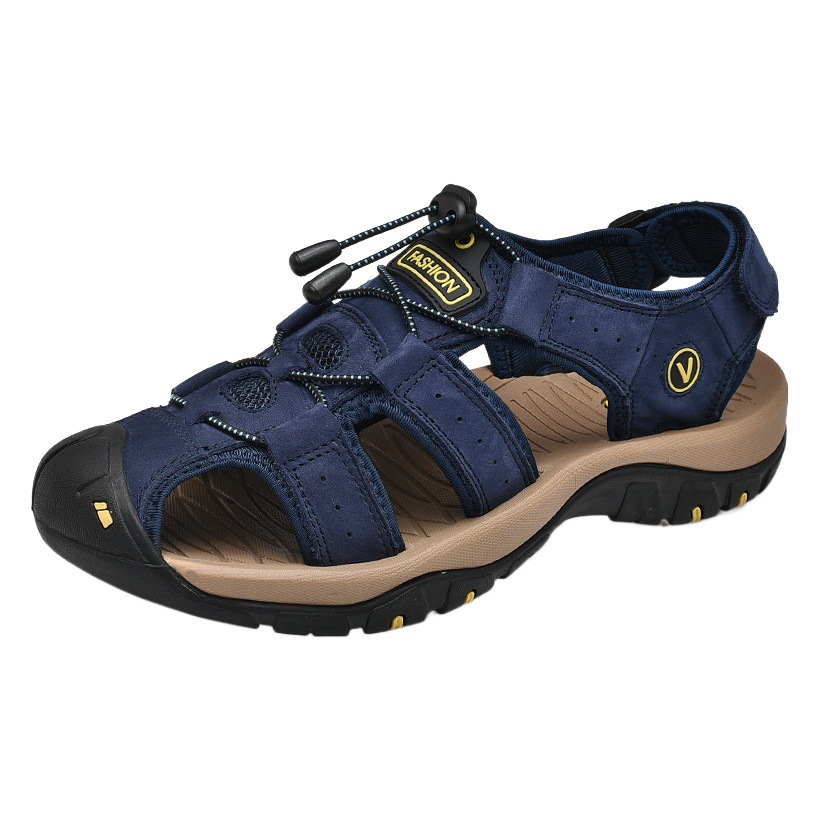 Sandals Men's Leather Shoes 2024 Large Size 48 Summer Casual Shoes Korean Fashionable Soft Sole Men's Toe Beach Shoes