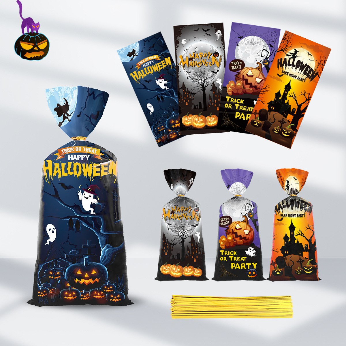 2025 Cross-Border New Halloween Candy Bag Opp Tie Flat Flap Pocket Pants Party Gift Packaging Bag Manufacturer Wholesale