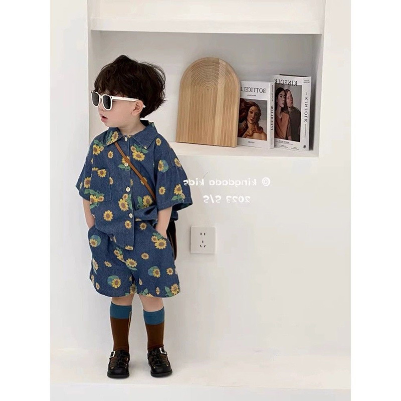 Boys 2025 Summer New Baby Handsome Stylish Short-sleeved Printed Shirt Pants Children's Fashion suit Trendy