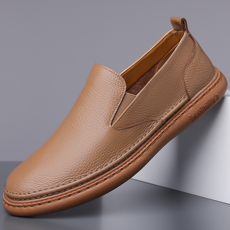 2025 Autumn Men's Shoes Breathable Soft Bottom Leather Casual Shoes Men's Bean Shoes Leg Soft Leather Fisherman Shoes 8091