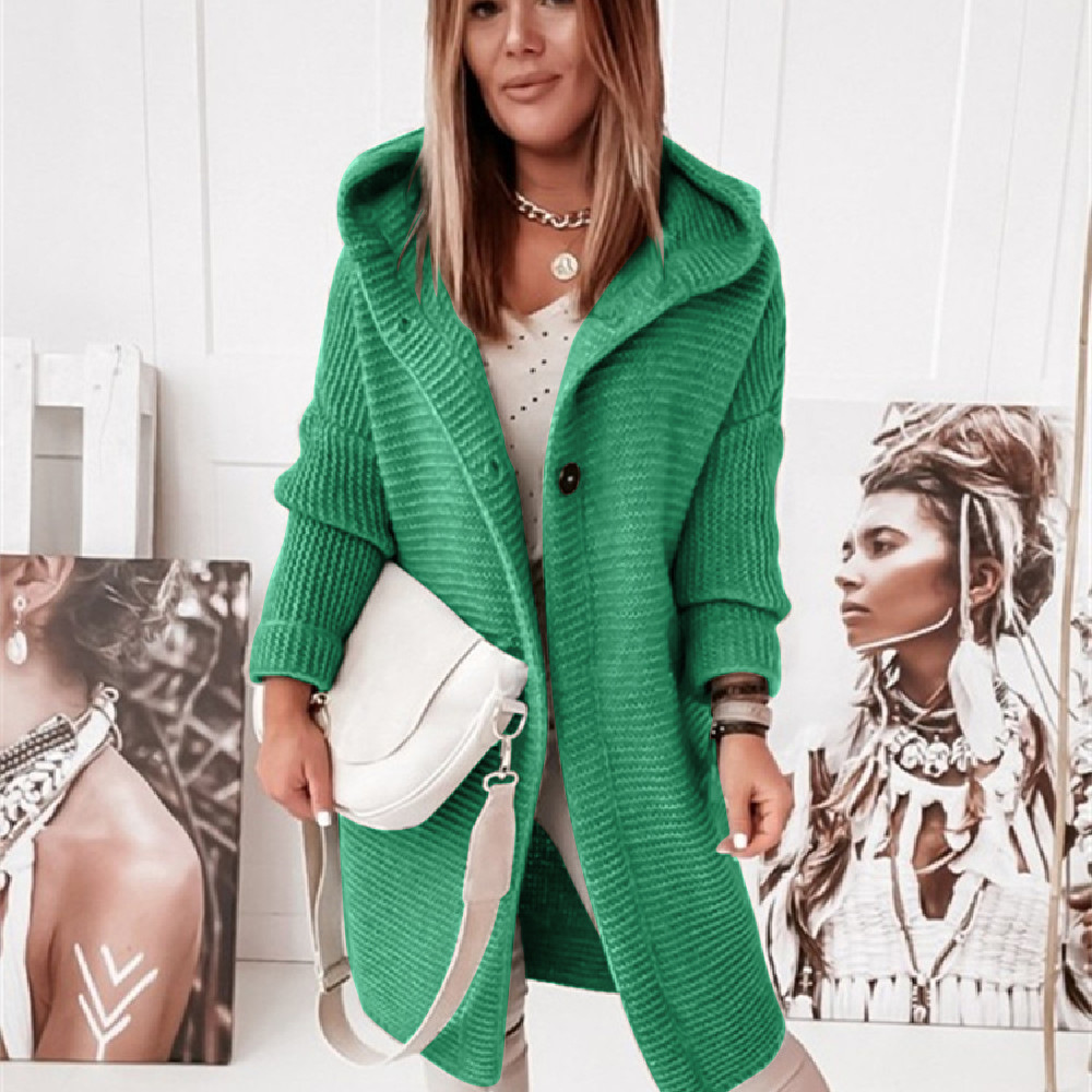 Picture of 2025 New Hooded Knitted Sweater Hat Collar Temperament Commuting Loose Women's Cardigan Large Size Cross-Border Sweater Sweater