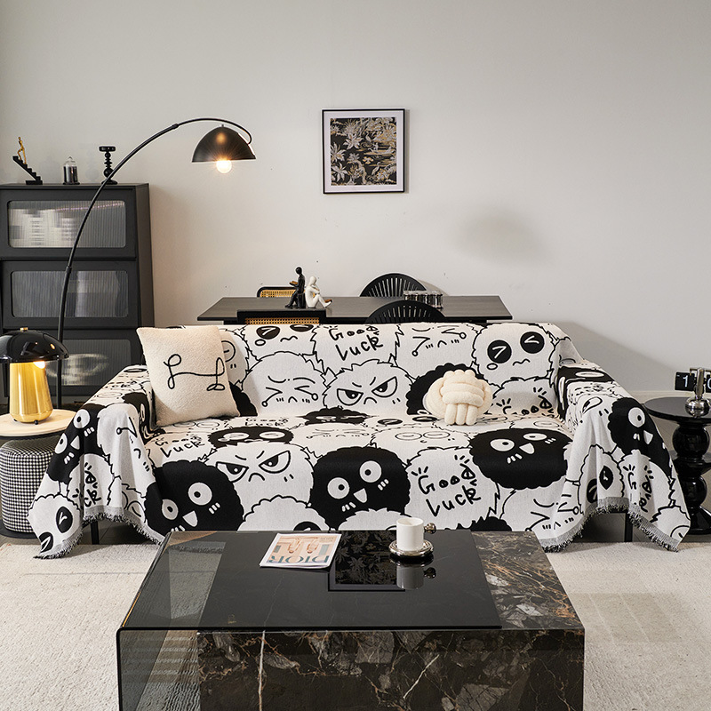 Sofa Cover for All Seasons, Modern Cartoon Cute Chenille One-Piece Full Cover Dust-Proof and Wear-Resistant Sofa Towel