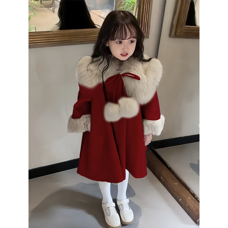 Girls' Coat Autumn and Winter 2023 New Winter Coat Children's New Year Clothes Children's Wear fleece-lined Red New Year Clothes