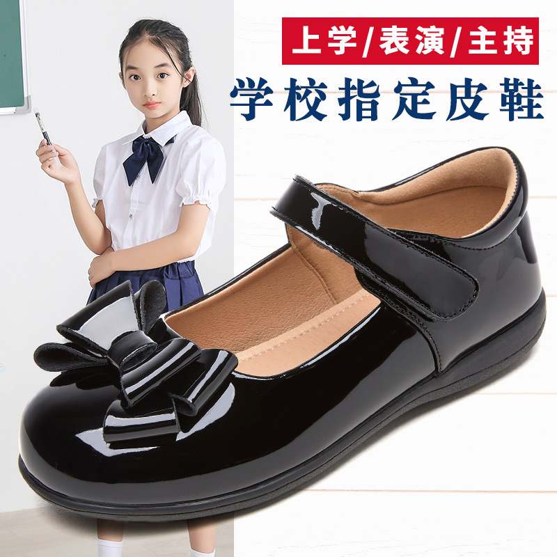 in stock Girls Black Leather Shoes Performance Shoes Princess Shoes Small Leather Shoes Children Students Soft Sole Single Shoes School Shoes