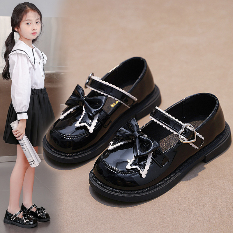 Picture of Girls' Leather Shoes Spring and Autumn 2025 New Korean Style British Style Little Girls Baby Black Soft Sole Elementary School Performance Shoes