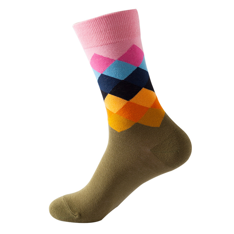 Picture of European and American Ins Style Mid-Calf Socks for Women Amazon Trendy Socks Supply Diamond Pattern Fashion Trendy Socks Wholesale in Stock