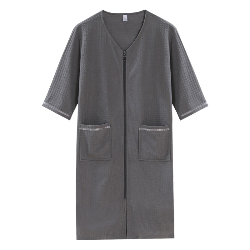 Spring and Summer bathrobe women's plus size loose Japanese and Korean nightdress anti-exposure zipper outer wear pajamas one-piece absorbent nightgown