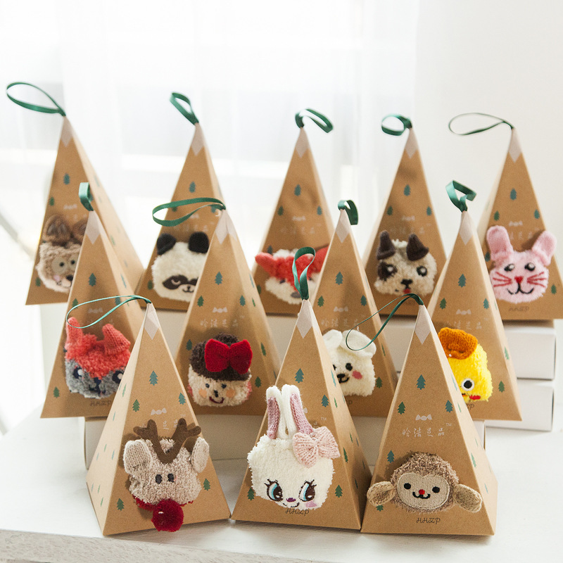 Adult three-dimensional cartoon embroidery coral fleece floor socks cute Christmas half velvet socks children boxed socks wholesale