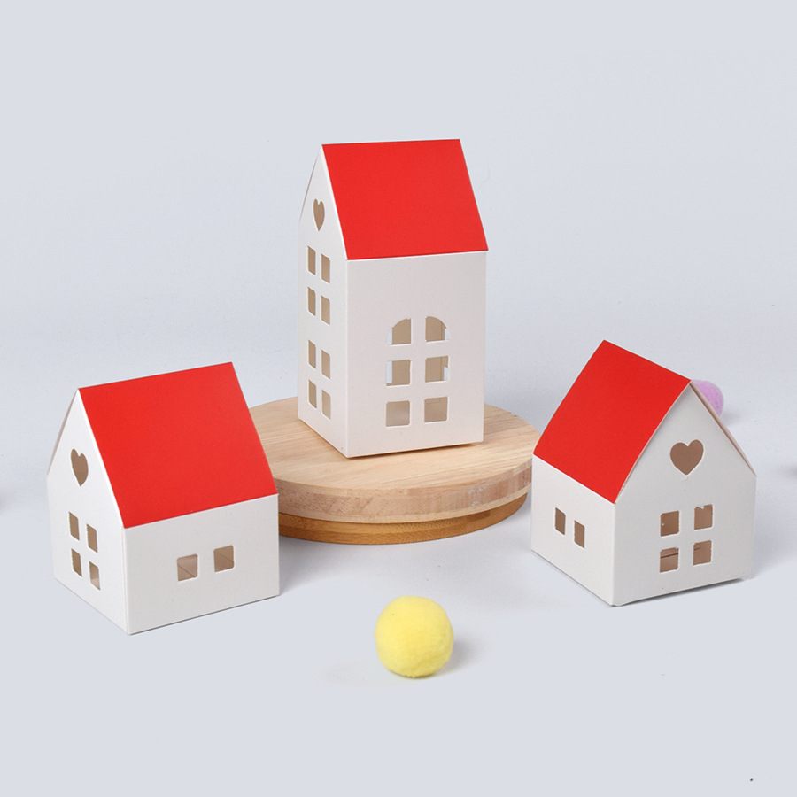 Red Top White Small House Cookies Dry Bedma Dessert Candy Wedding Candy New Year White House Gift Packaging