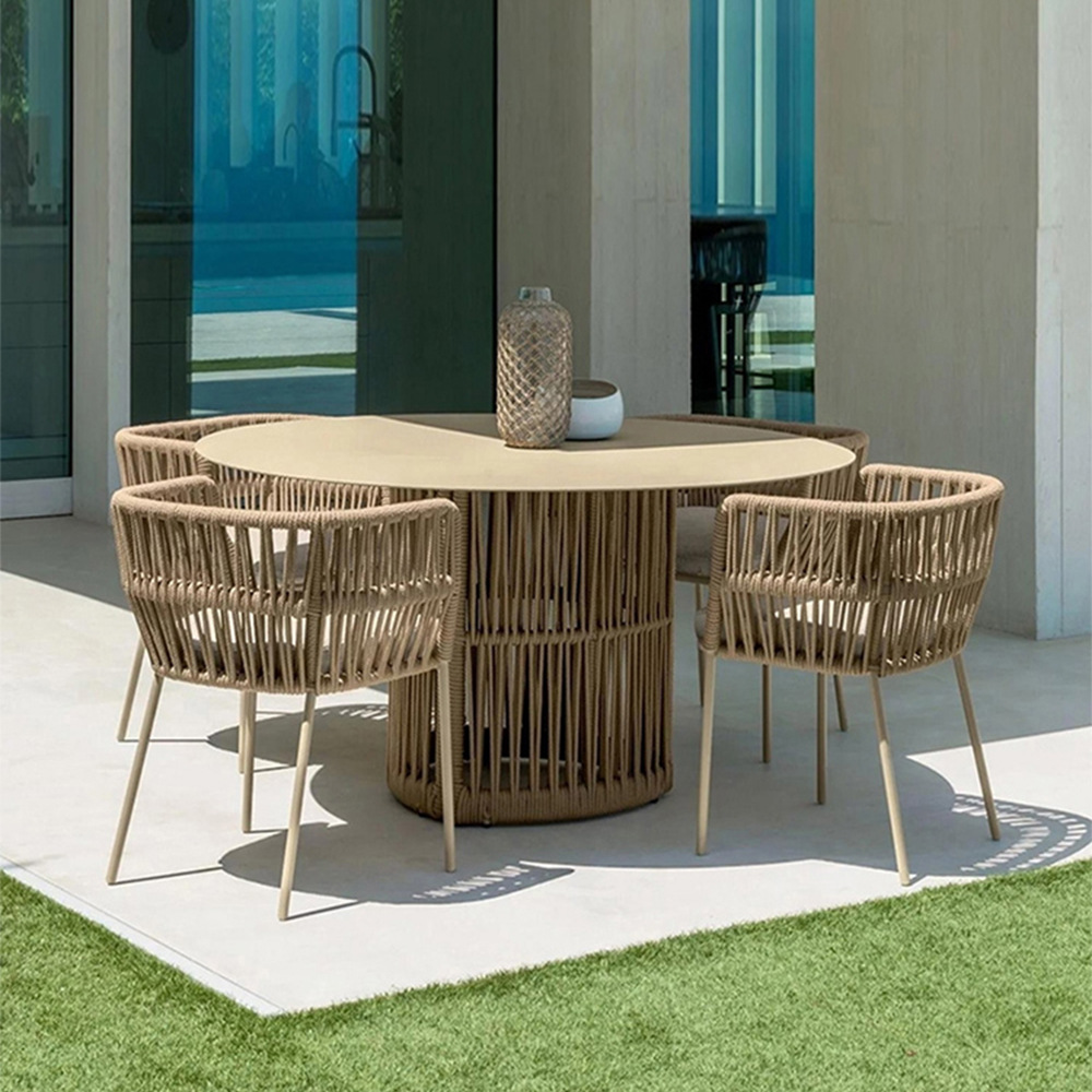 Outdoor Table and Chair Rope Garden Balcony Courtyard Outdoor Terrace Waterproof Sunscreen Leisure Nordic Rattan Chair Combination Furniture
