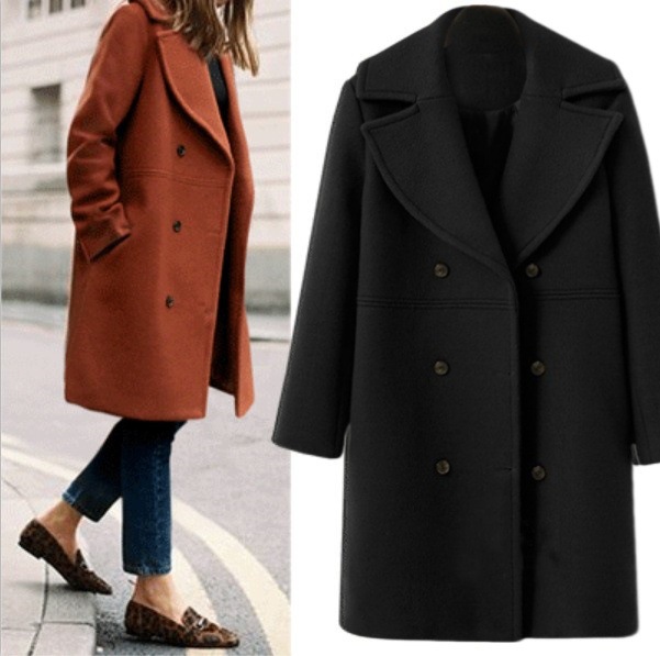 Picture of European and American autumn and winter plus size cross-border women's woolen coat women's double-breasted long windbreaker woolen coat wholesale