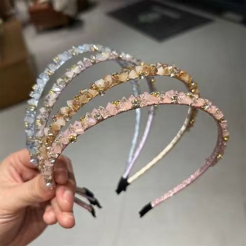 Gravel Diamond Crystal Headband Women's Light Luxury Sweet Water Diamond Headband Princess Elegant Exquisite All-match Outer Wear Headwear