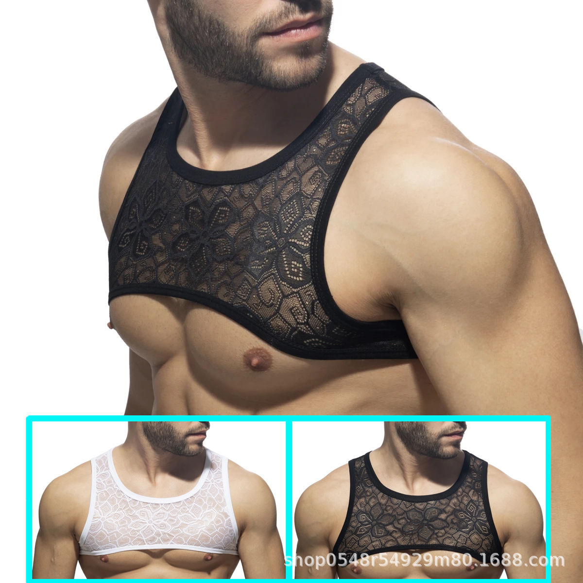 2023 new AD men's underwear lace sexy shoulder strap sexy vest lightweight transparent cross-border foreign trade hot sale