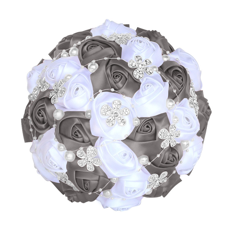 Picture of European and American Super Beautiful Ribbon Flower Wedding Supplies Bride's Hand-held Flower Five-flower Beaded Hand-held Flower Wedding Supplies Hand-held Flower