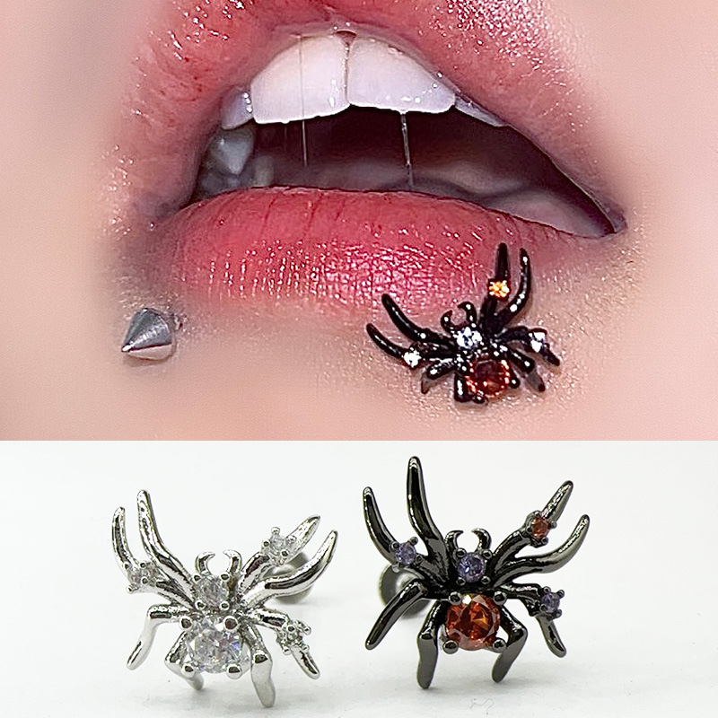 Dark wind spider diamond titanium steel lip nail ear bone nail punk style European and American cross-border puncture Yiwu accessories jewelry