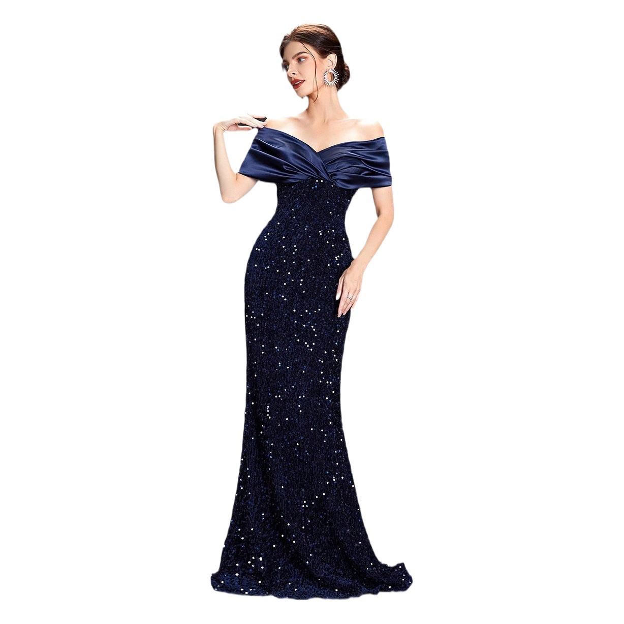 Cross-Border One-Shoulder Evening Dress 2025 New Slim Fishtail Sexy Elegant Dress Party Dress Skirt Women Summer