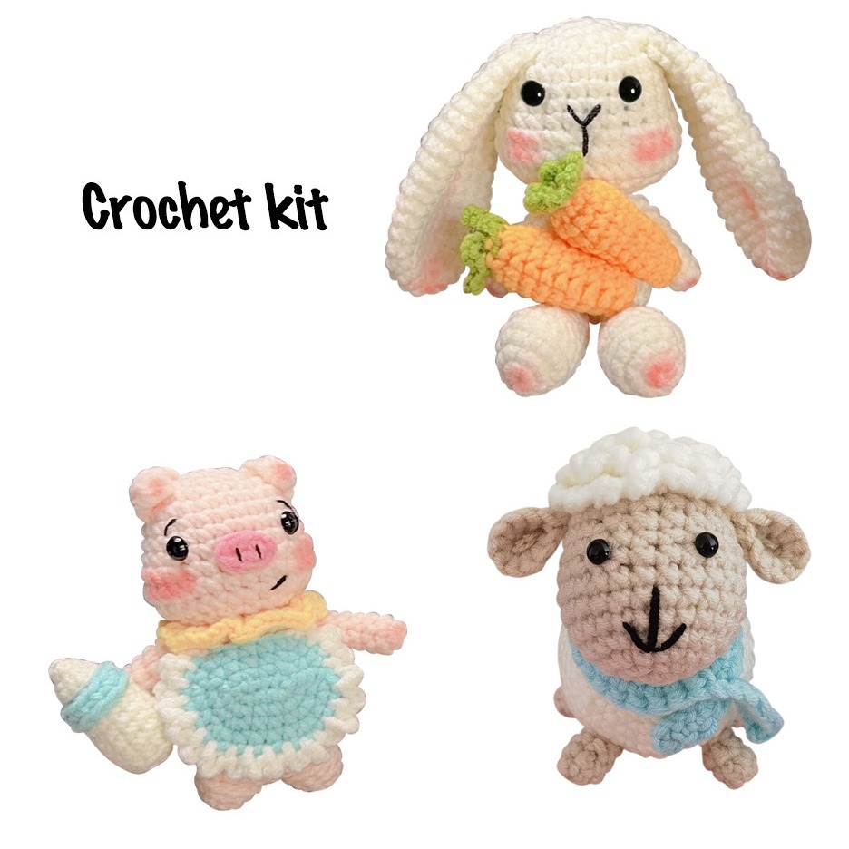 Picture of Video tutorial adult and children learn crochet suit DIY knitting supplies 3 animal crocheting material package