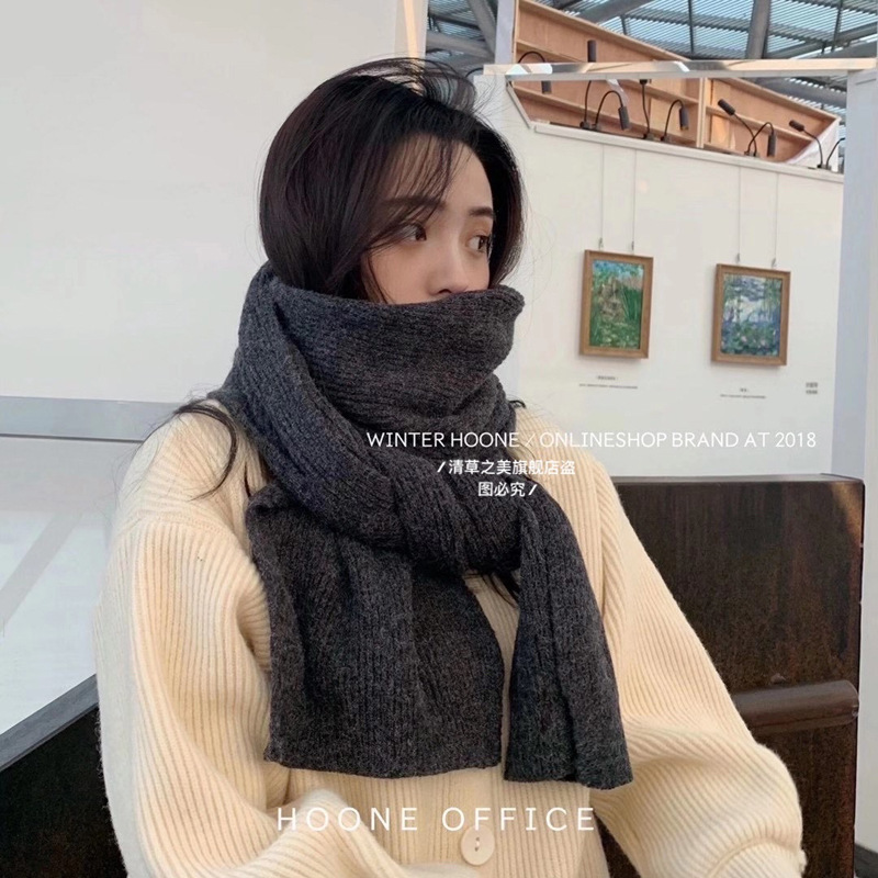 Picture of Korean Style Scarf 2024 Winter New Solid Color Internet Celebrity Female Couple Student All-match Knitted Thickened Warm Neck for Men