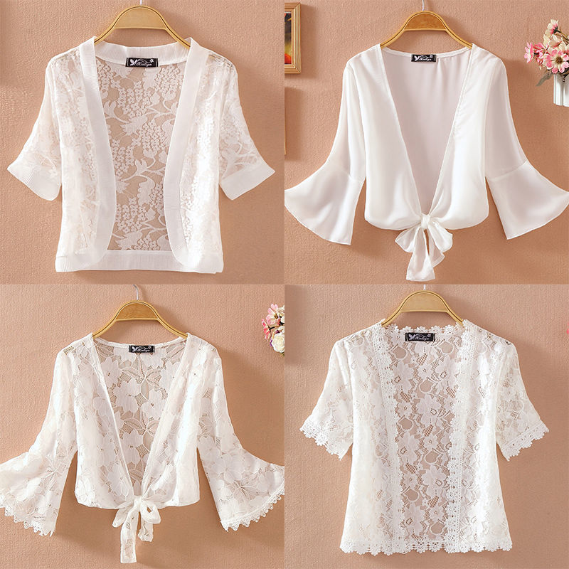 Selected fashion summer new short-sleeved chiffon shawl lace cardigan short coat thin elegant women's clothing