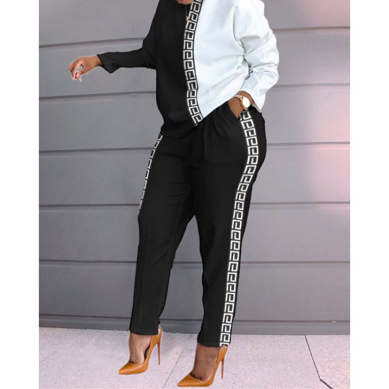 Picture of 9788# Cross-border Fall/Winter New Products Amazon European and American Women's Fashion Contrast Printing Long Sleeve Loose Casual suit