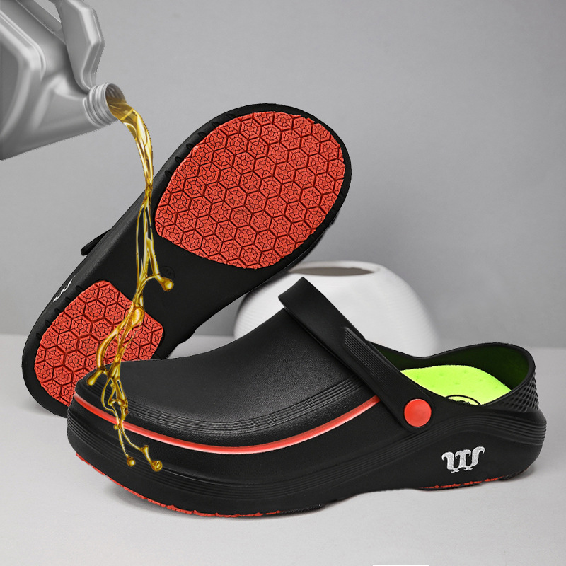 Non-Slip Chef Shoes Men's Waterproof and Oil-Proof Kitchen Shoes Wear-Resistant Kitchen Shoes One-Pedal Rain Shoes Work Labor Protection Shoes