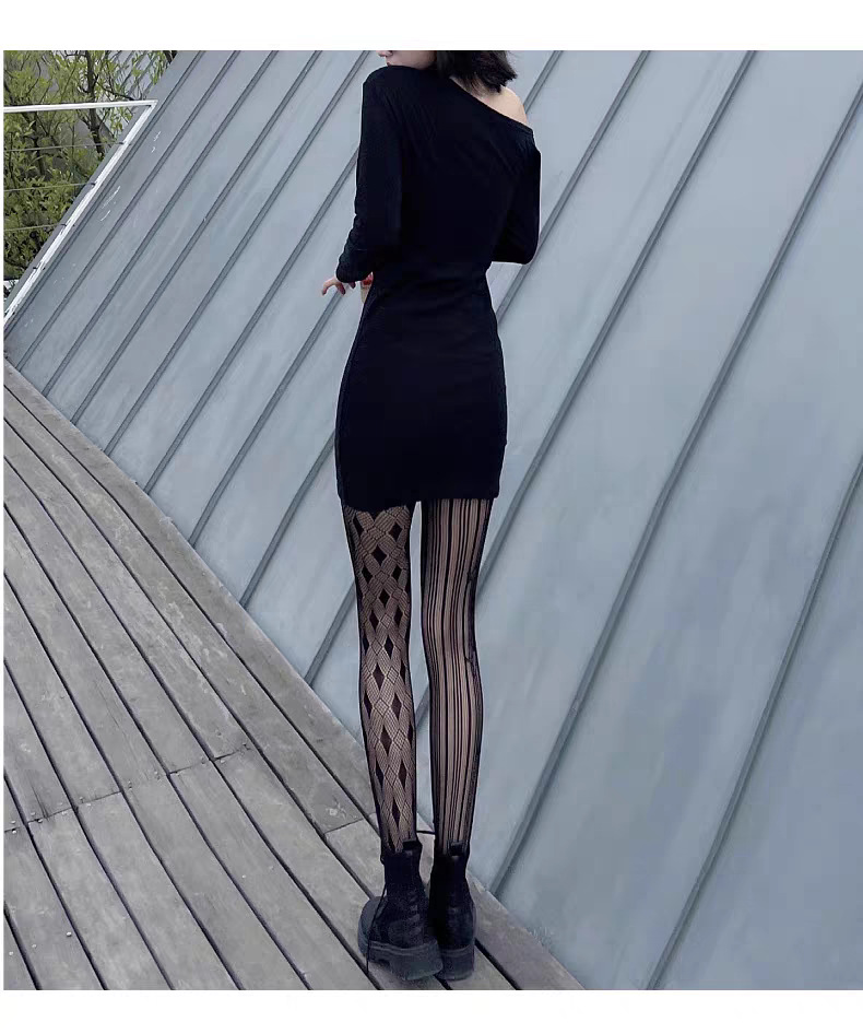 Picture of Night Teaching Room Black Diamond Plaid Stockings Women's Spring and Autumn Thin Black Silk Pantyhose Leg Fishnet Stockings Spring