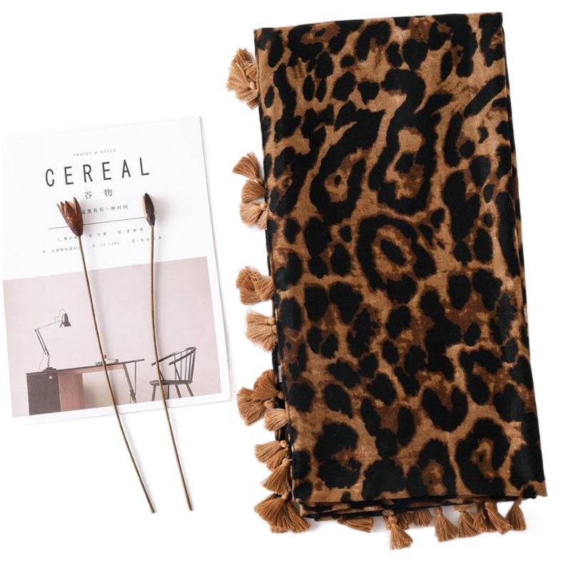 European and American Foreign Trade Export Leopard Print Sunscreen Shawl Temperament All-match Cotton and Linen Silk Scarf Travel Beach Scarf Large Scarf