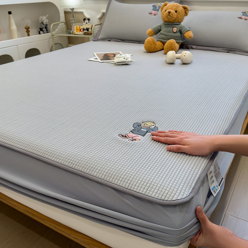 Picture of Category a Maternal and Infant Grade Waffle Ice Bean Mat Three-Piece Set Classy Ice Silk Mat Fitted Sheet Summer Air-Conditioned Soft Mat