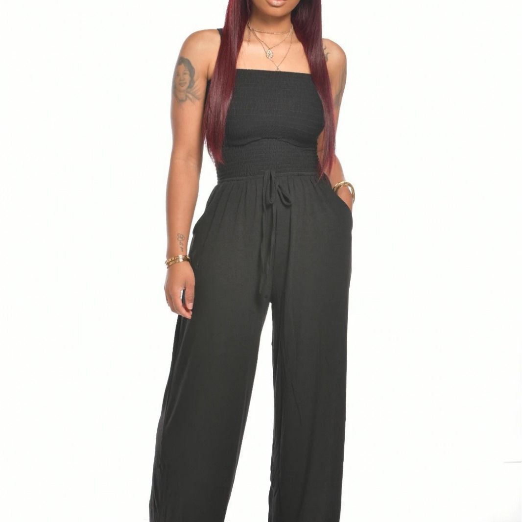 Picture of 2025 Amazon Aliexpress Cross-Border European and American Clothing Casual Flat Shoulder Wrapped Chest Wide Leg Jumpsuit Jumpsuit Women's Clothing