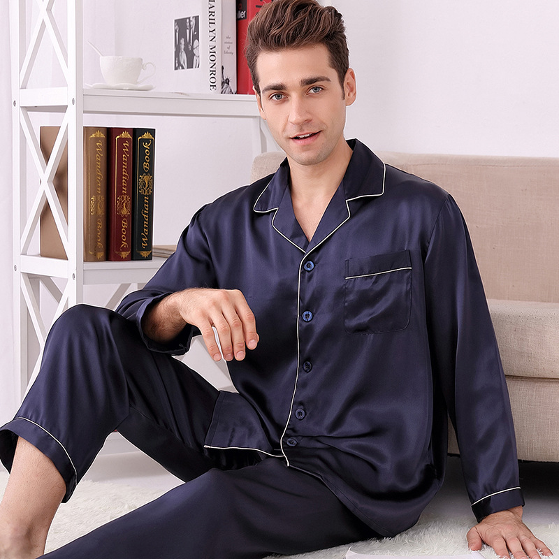 Silk pajamas spring and summer long sleeve two-piece set suit mulberry silk noble men's home wear silk M8805