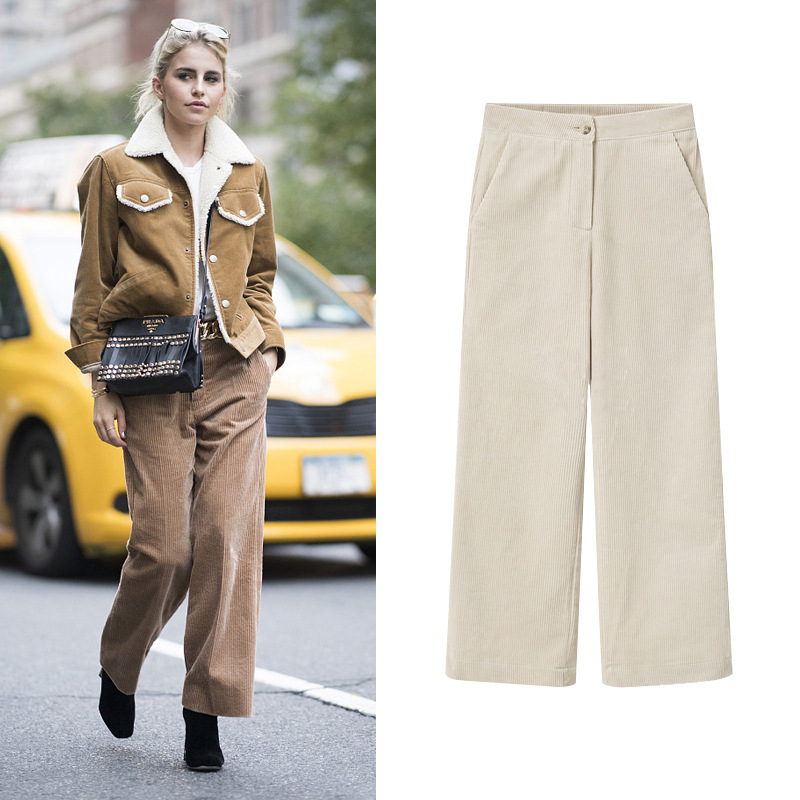 Picture of Fall/Winter wide leg pants women's loose straight pants 200kg large size wide leg wash corduroy women's fat mm casual pants