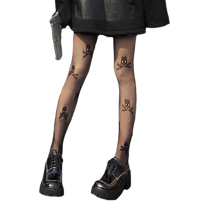 Halloween bone fishnet pantyhose black stockings women's summer thin breathable Lolita hot girl essential