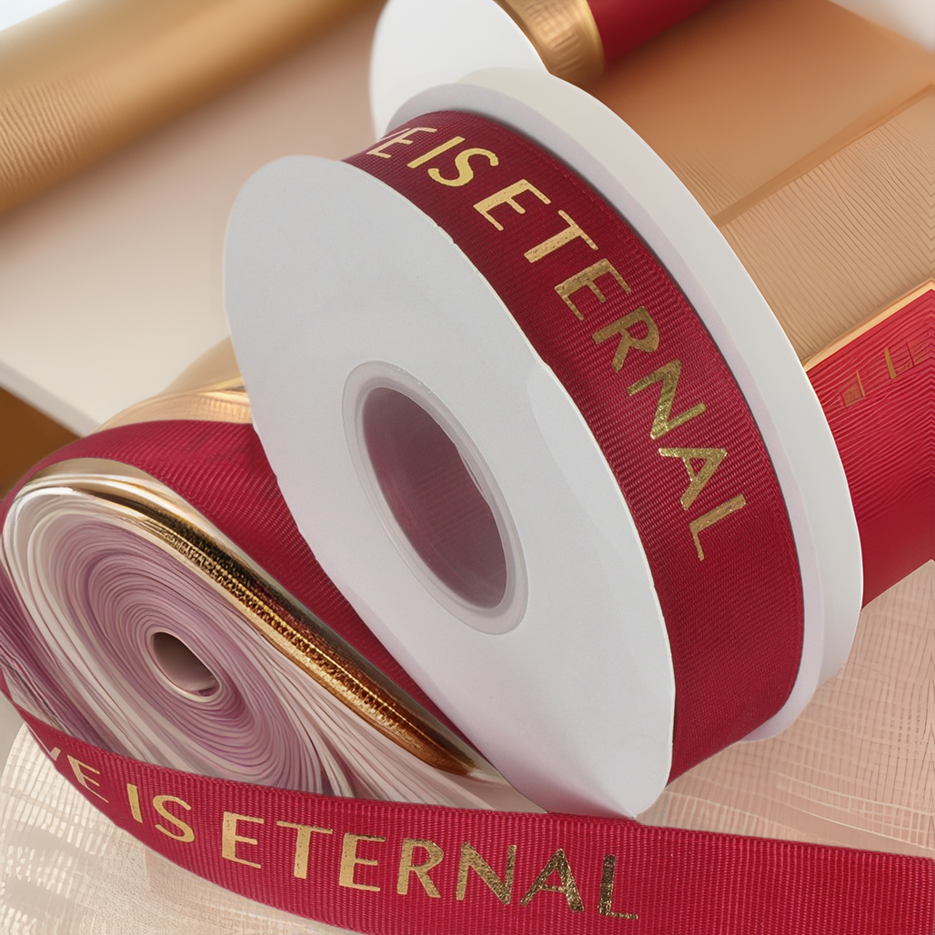 Gold Foil Letter Ribbon Wholesale 2.5cm Ribbon Wedding Flower English Bouquet Packaging Ribbon Bow