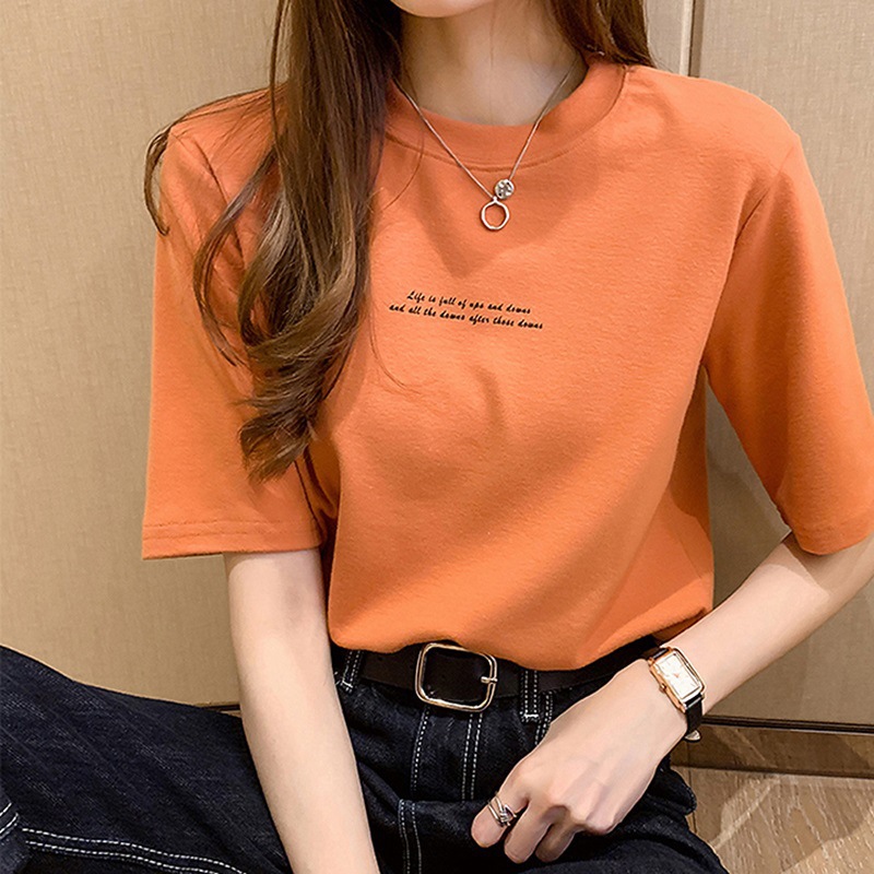 Clothes Women's Korean-style Summer Short-sleeved T-shirt Women's Round Neck Loose Letter Printing Women's Student Top T-shirt Wholesale