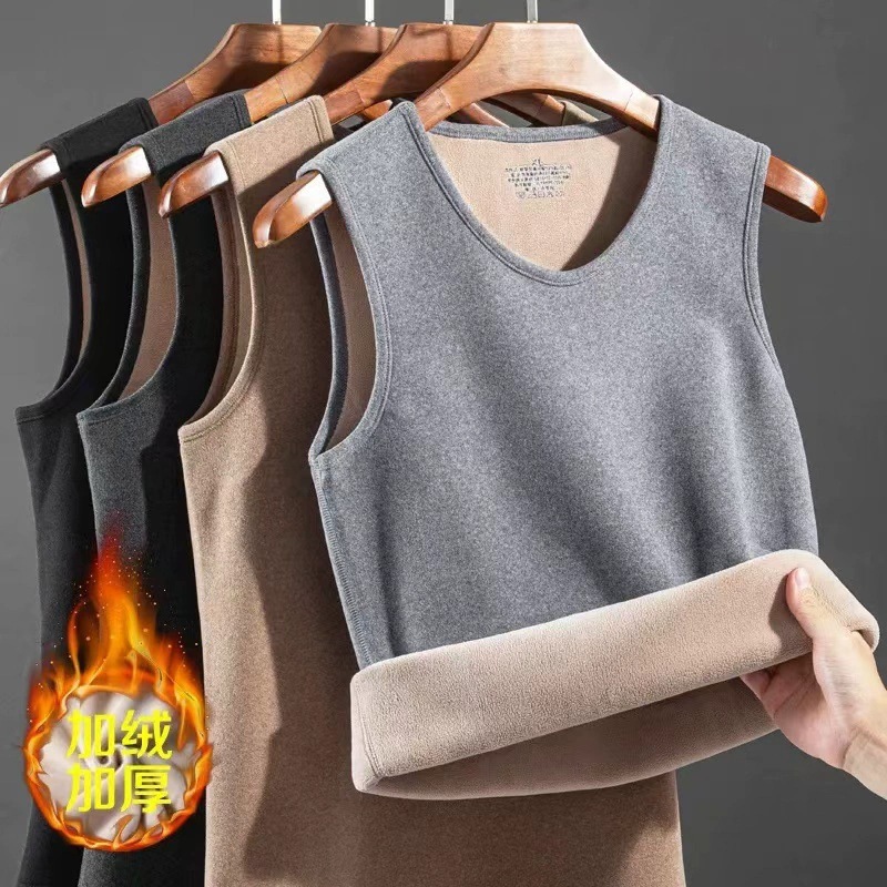Warm Vest Men's fleece-lined Thick Velvet Heating Inner Wear Autumn and Winter Cold-proof Base Vest Slim-fit Sleeveless Waistcoat