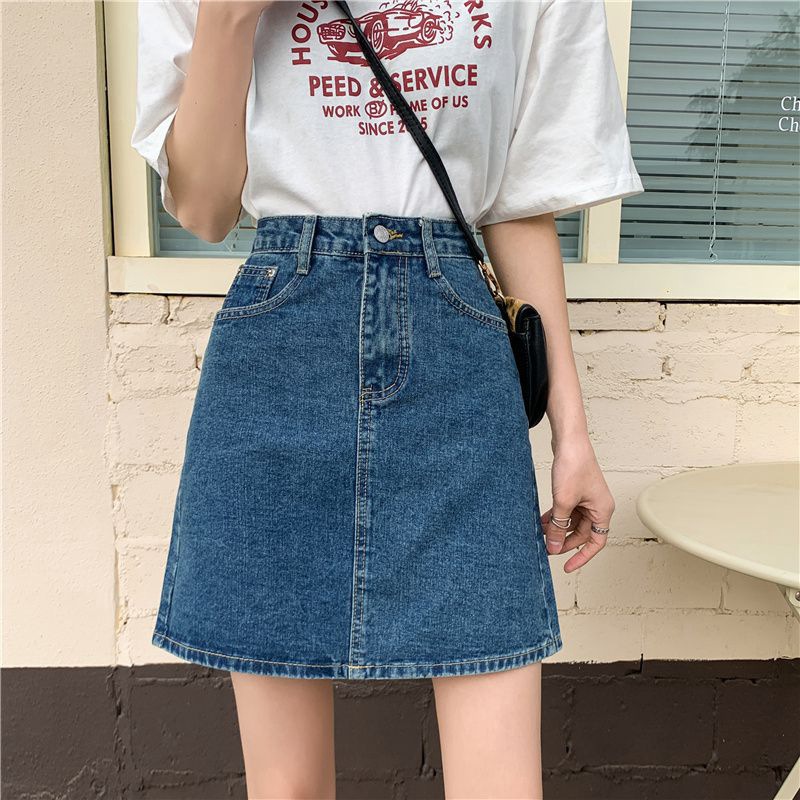 Picture of Summer Korean-style ins Black Grey High Waist Small Denim Skirt Women's All-match Slimming Hip A- line Short Skirt Trendy