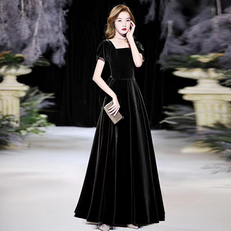 Picture of Velvet evening dress butterfly high-end 23 new long high-end host female art exam banquet temperament short sleeve dress