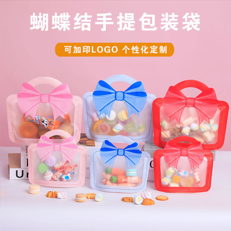 Bow Hand-Held Packaging Baked Biscuits Snack Sealed Bag Kidsren's Full Moon Gift Zipper Bag Birthday Gift Bag