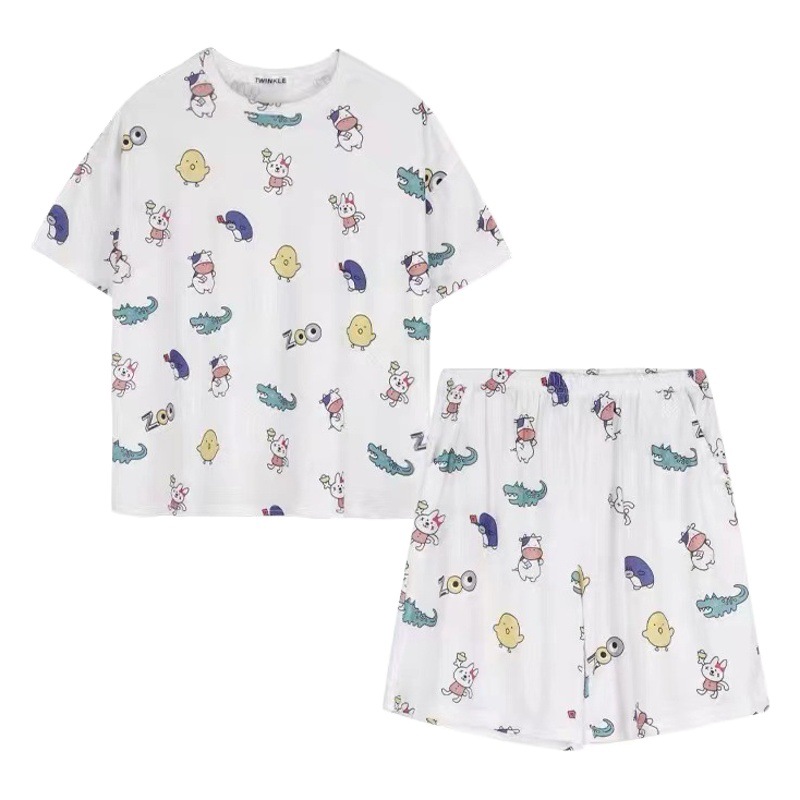 Internet Popular Pajamas Women's Summer Short-sleeved Shorts Cute Women's Plus Size Pajamas Home Clothes Suit Factory Outlet