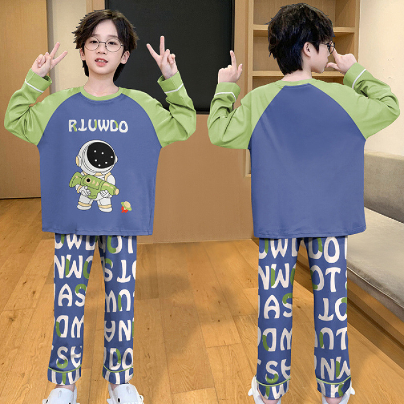 Picture of 2025 Kids Ins Spring and Autumn Long Sleeve Children's Round Neck Imitation Cotton Pajamas for Boys and Girls suit Home Clothes