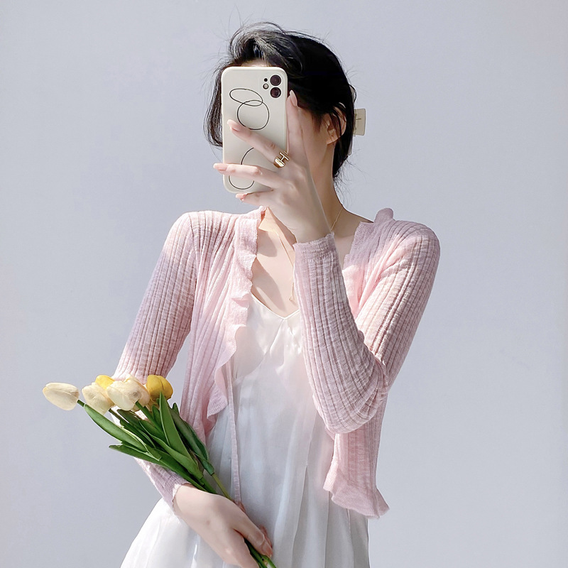 Picture of Sunscreen Knitted Cardigan Women's Thin Slip Skirt Outer Wear Air Conditioning Blouse Summer Shawl Ice Silk Small Waistle Fairy Jacket