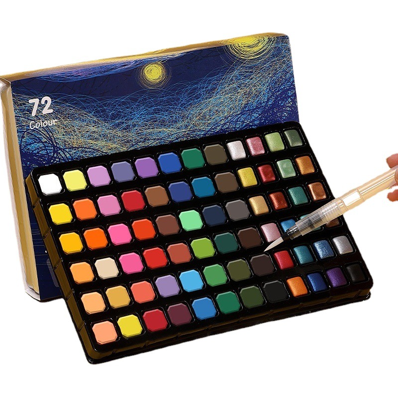 Pearlescent solid watercolor paint Full Set 60/96/120 color beginners children portable painting tools