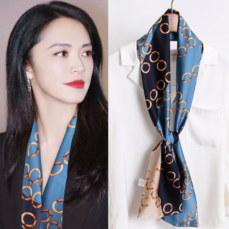 New Style Printed Thin Narrow Long Professional Scarf Women's Spring and Summer Thin Korean-style All-match Long Scarf Women's Scarf