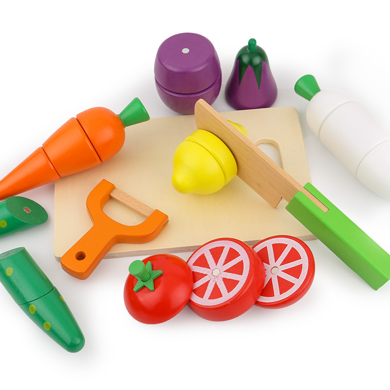 Picture of Factory wholesale children's wooden wooden box vegetable and fruit cutting music kindergarten play house kitchenware educational toys