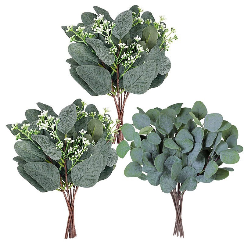 Picture of Amazon Cross-Border Artificial Flower Artificial Eucalyptus Leaf Stem Short Silver Dollar Branch Decorative Leaf Simulated Green Plant Plastic Leaf