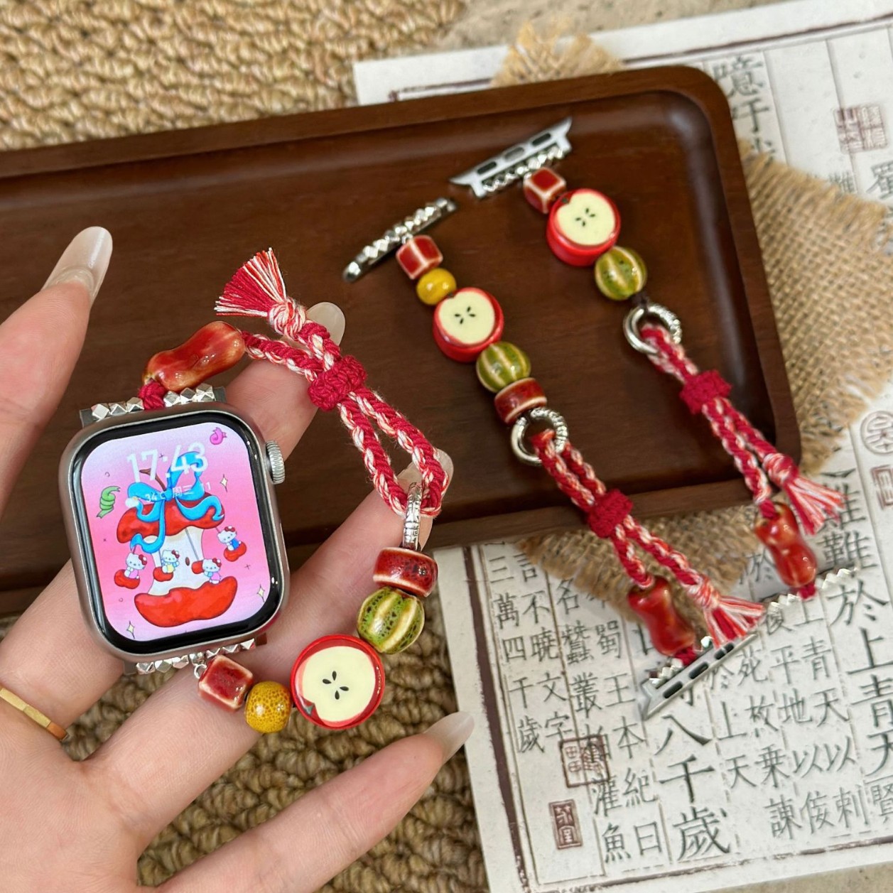 New Chinoiserie Ceramic Apple Paradise Watch Strap Suitable for Applewatch Apple Watch iWatch 9 Generation 8765432