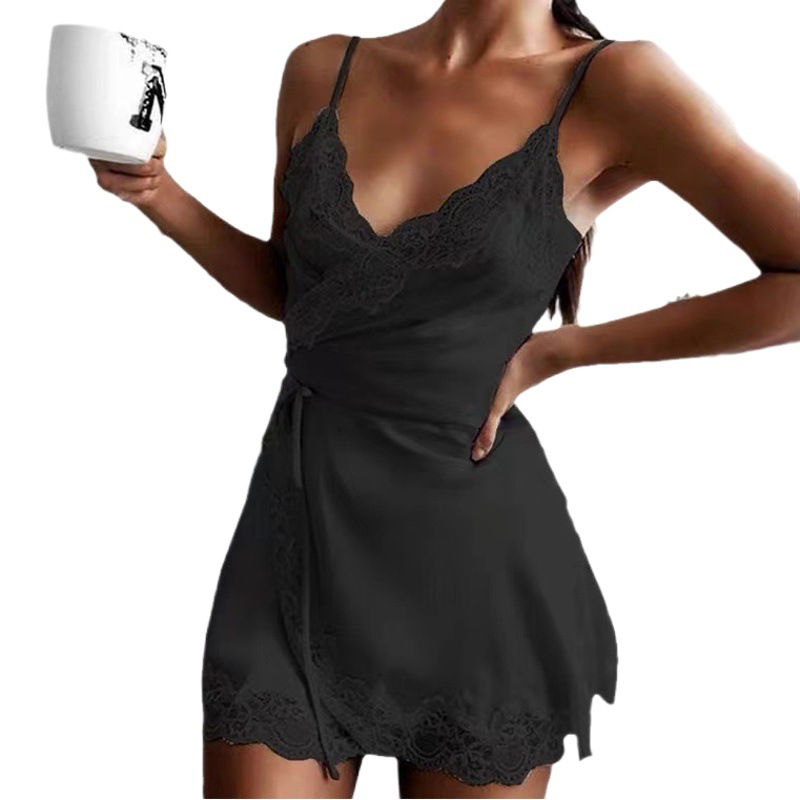 European and American Foreign trade cross-border sales nightgown nightdress women's elastic satin nightdress lace underwear home pajamas
