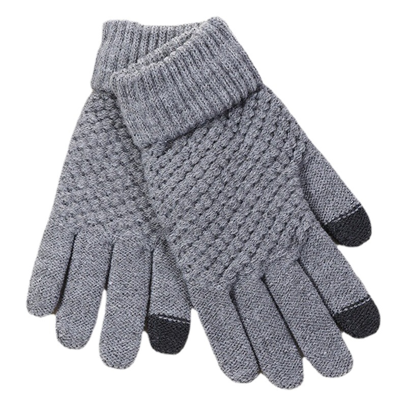 Touch Screen Gloves Knitted Jacquard Pineapple Gloves Thickeneded Warm Split-Finger Men and Women Foldable Non-Slip Gloves Wholesale
