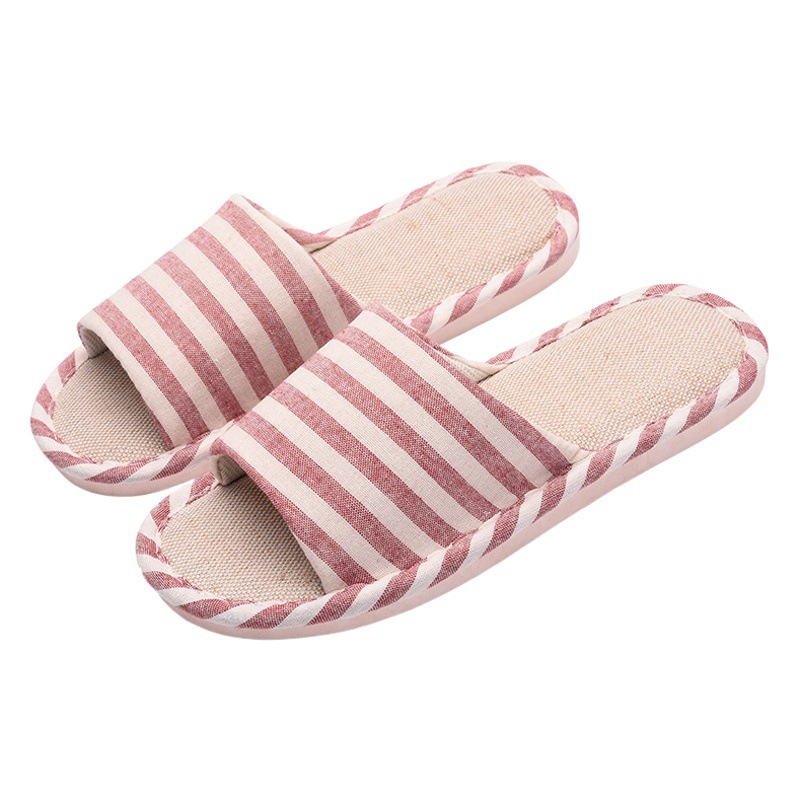 Linen Slippers for Women's Bedroom Home Indoor Stripesd Soft Bottom Spring & Fall Cute Men and Women Couple Home Non-Slip Linen Slippers
