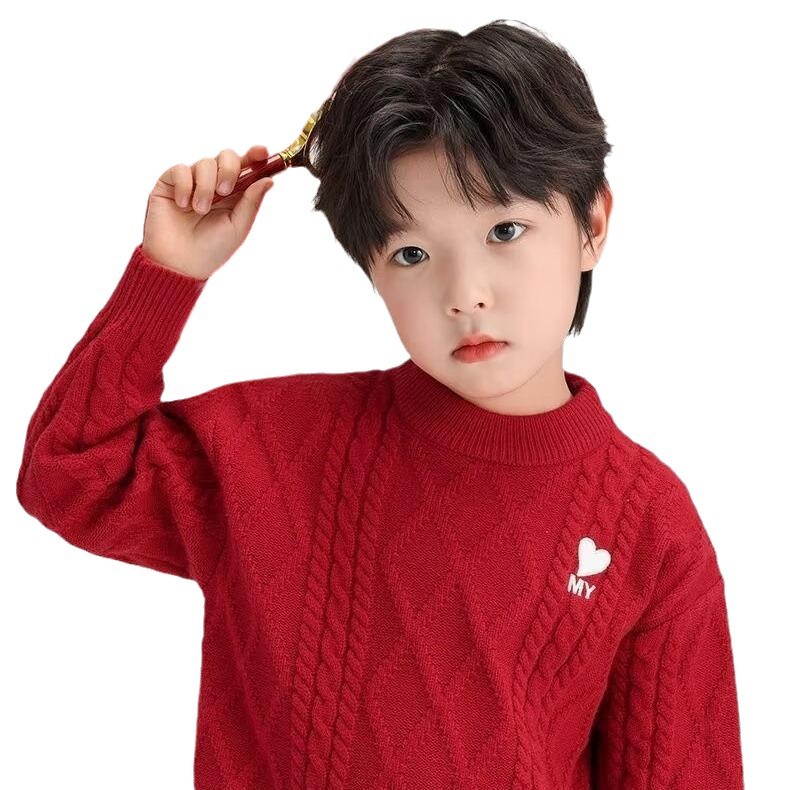 Picture of New Year Love Red Children's Sweater Niche Design Sense New 2024 All-match Super Popular Loose Lazy Style